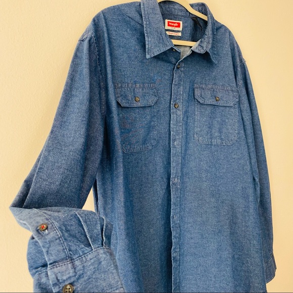 Vintage WRANGLER Blue Denim Long Sleeve Button Down Flex For Comfort Shirt - Picture 4 of 8